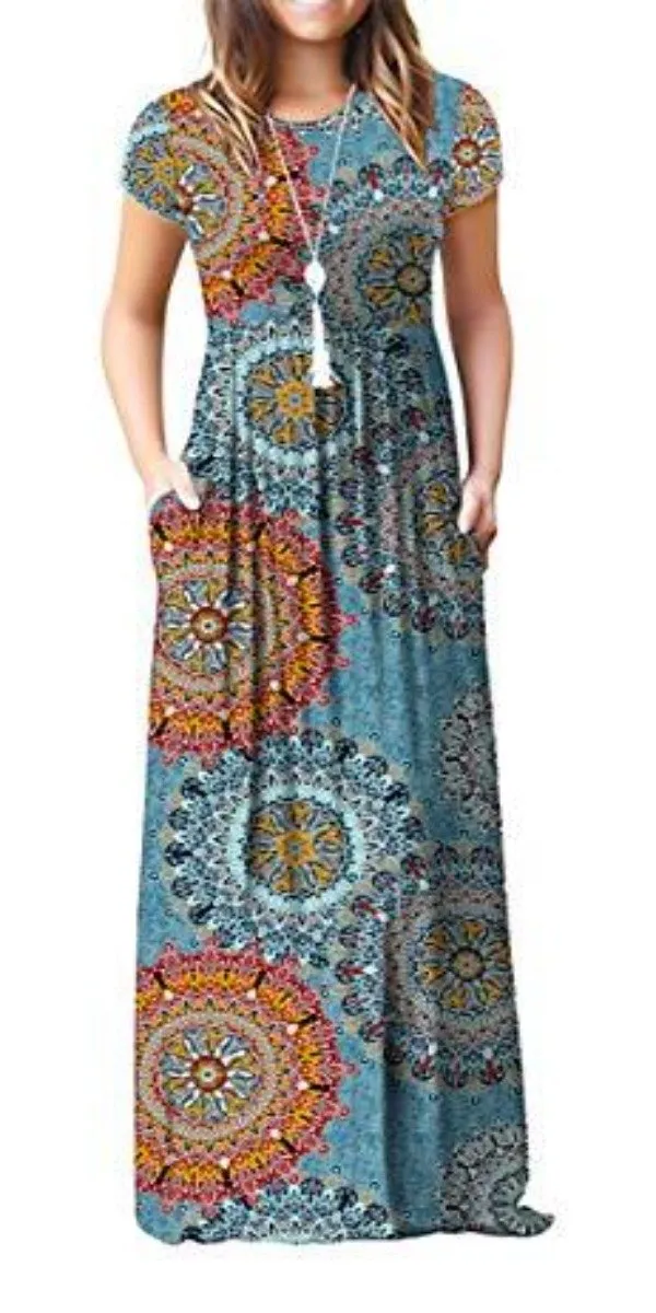 Maxi Long Dress Short Sleeve with Pockets