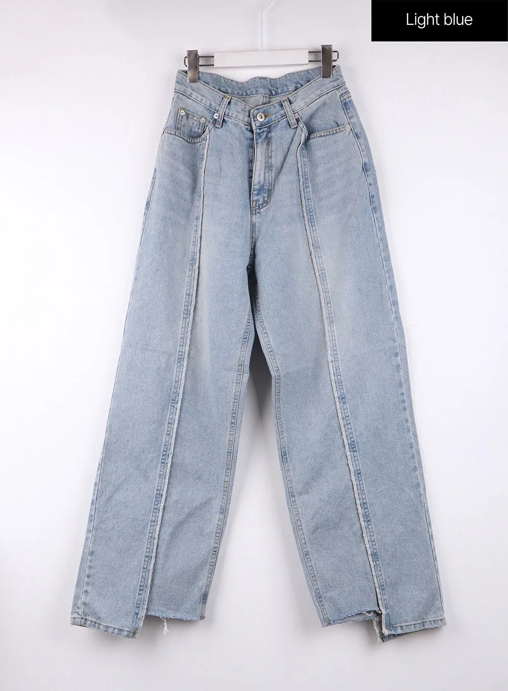 Mid Waist Wide Leg Denim Stitching Jeans CJ419