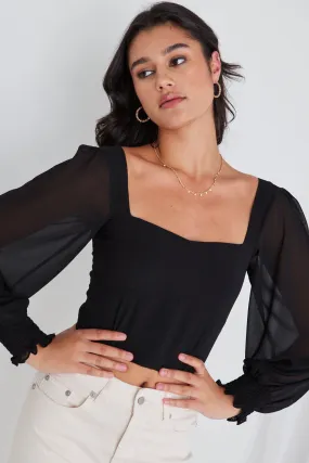 Mod Black Chiffon Crop Corset Top