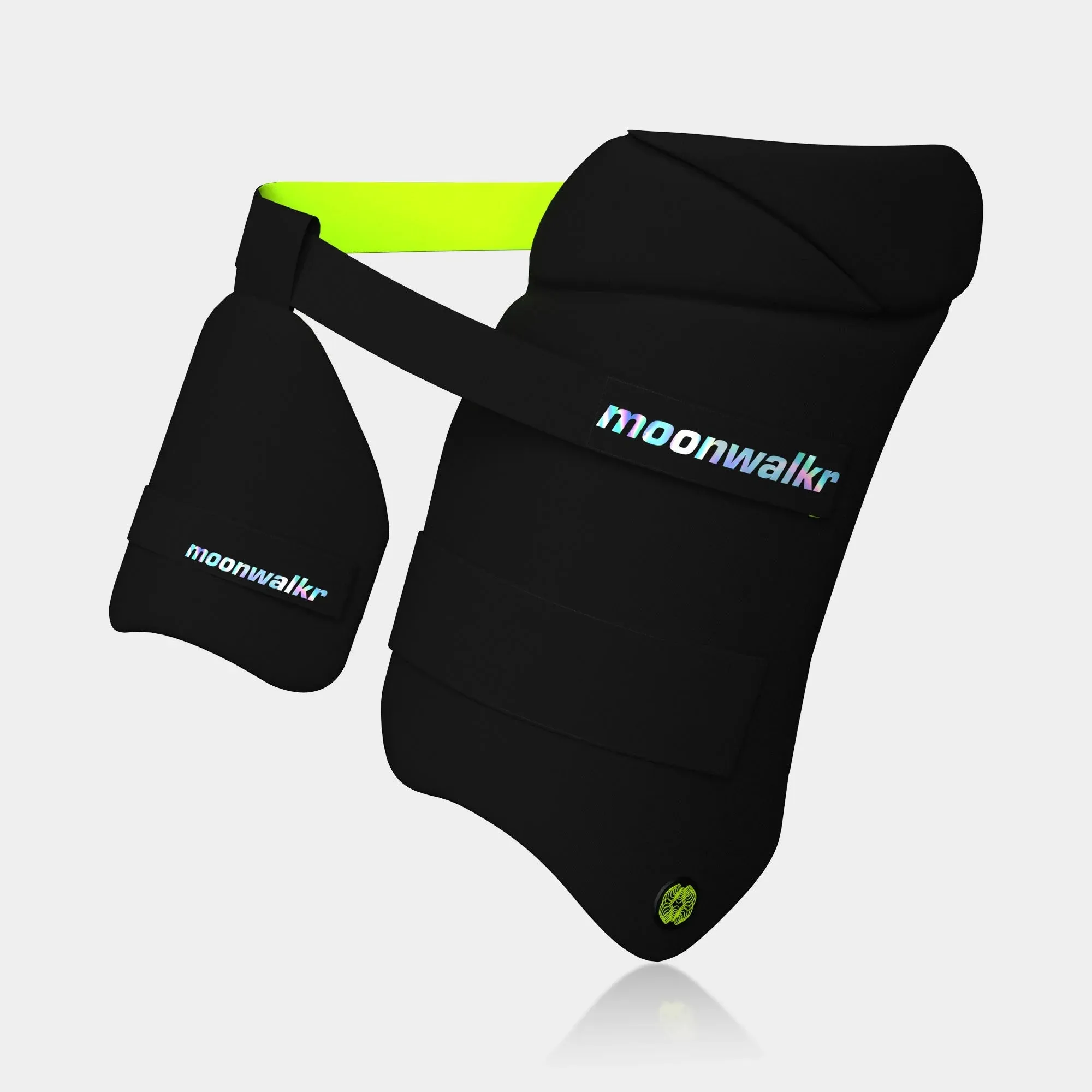 Moonwalkr Black Double Thigh Pads/Guard, Orange/Green Inside, M,L