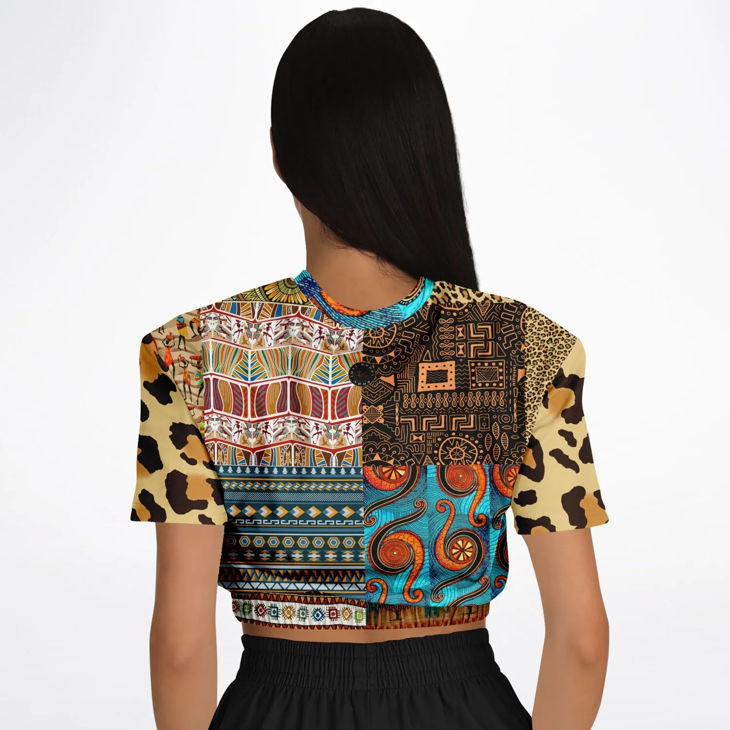 Mother Lode African Print Short Sleeve Cropped Eco-Poly Sweater