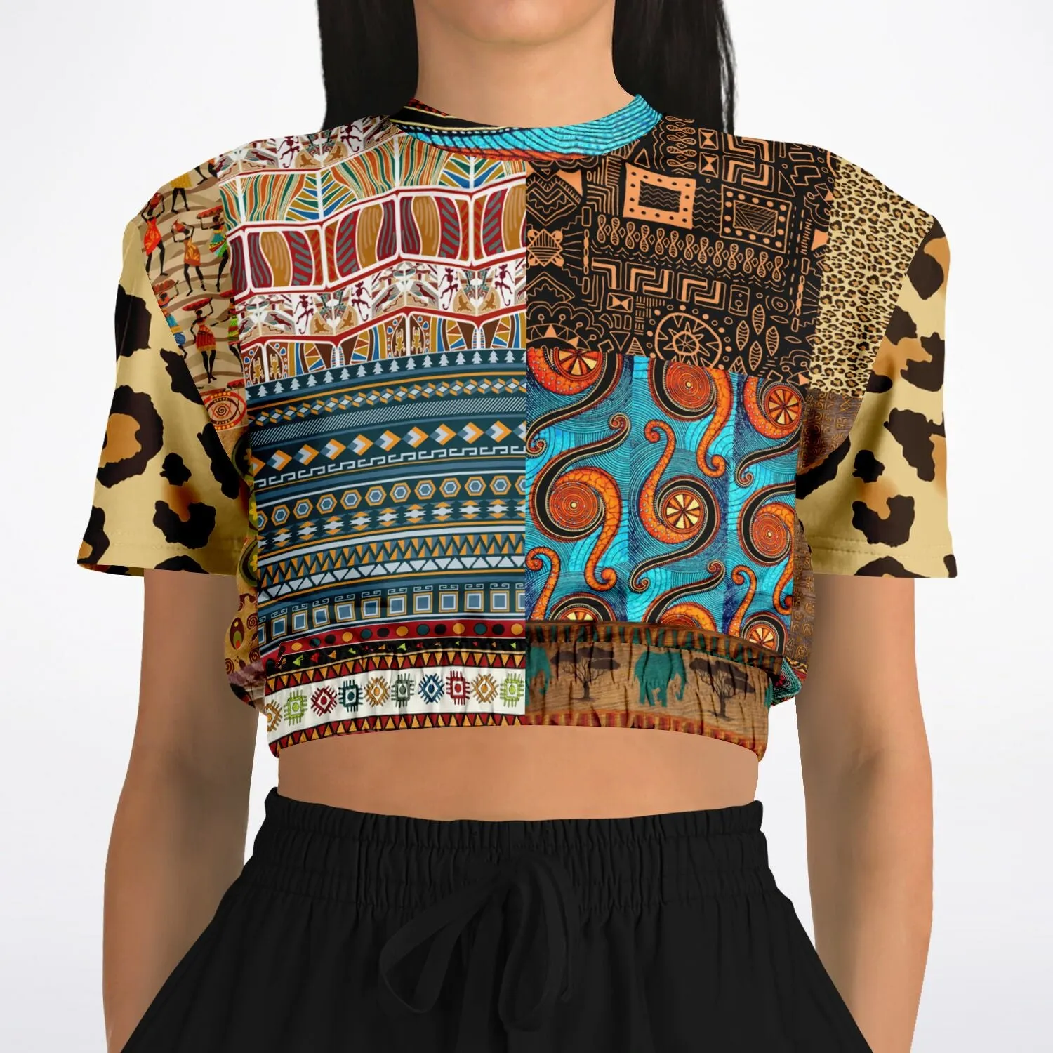 Mother Lode African Print Short Sleeve Cropped Eco-Poly Sweater