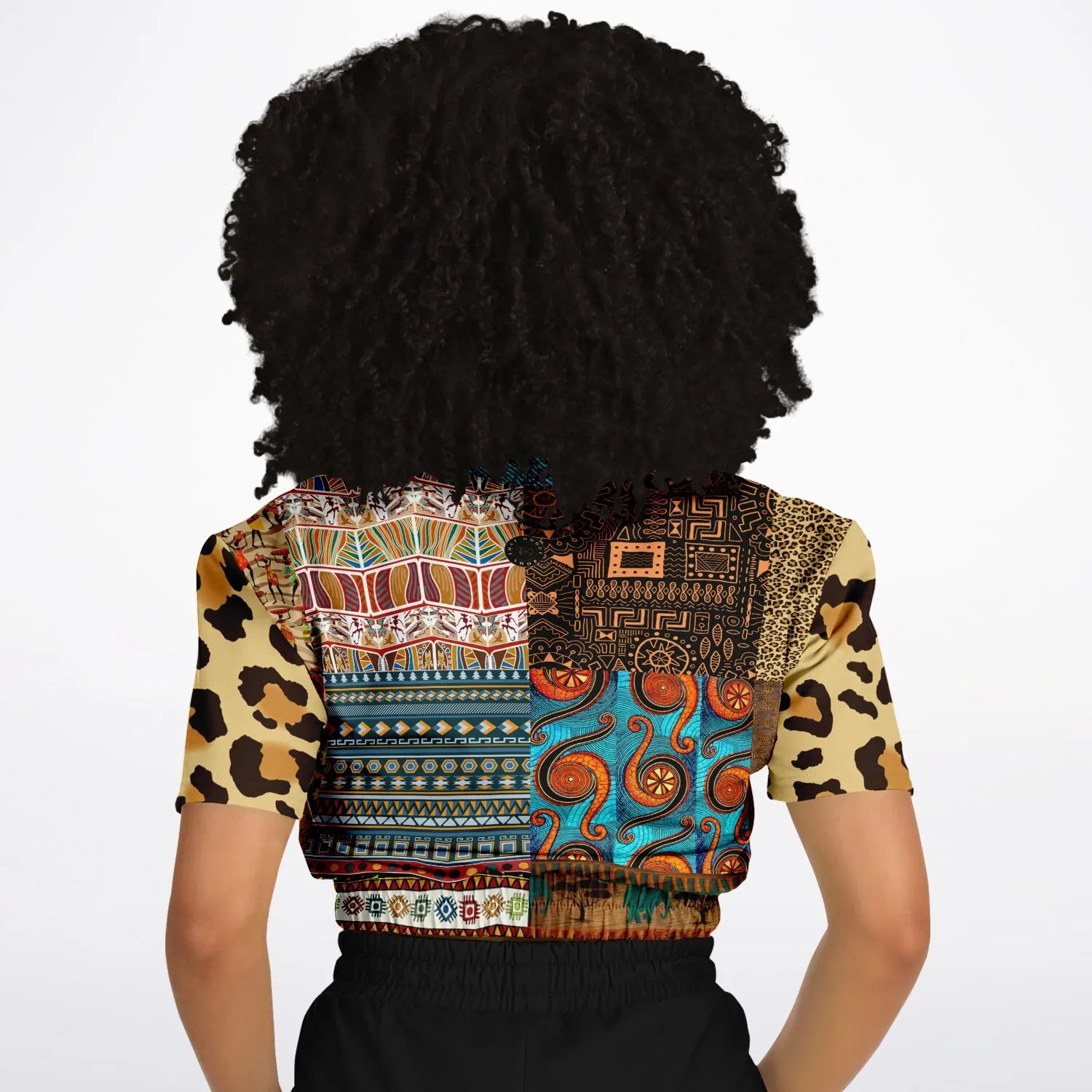 Mother Lode African Print Short Sleeve Cropped Eco-Poly Sweater