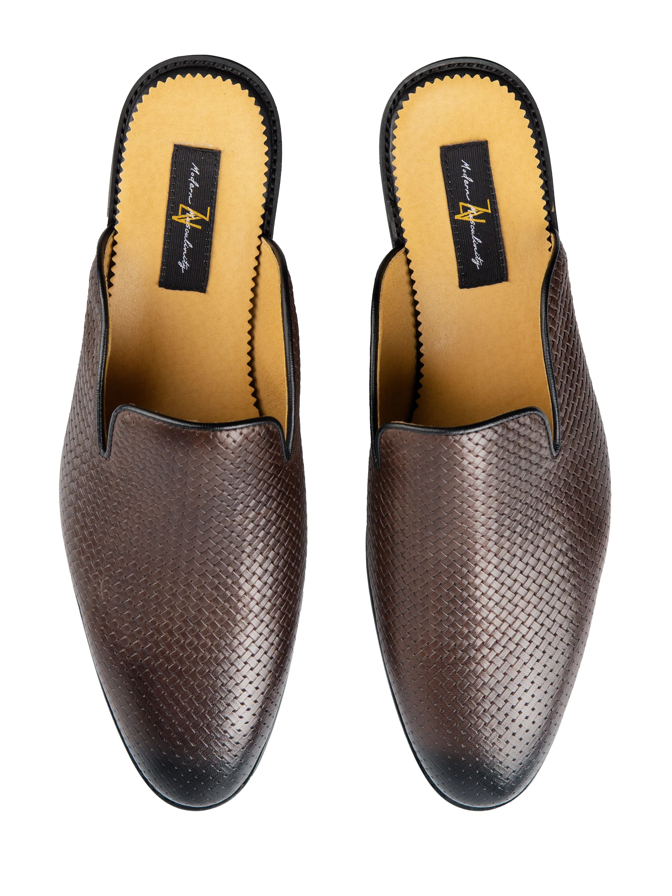 Mules - Dark Brown Woven Leather