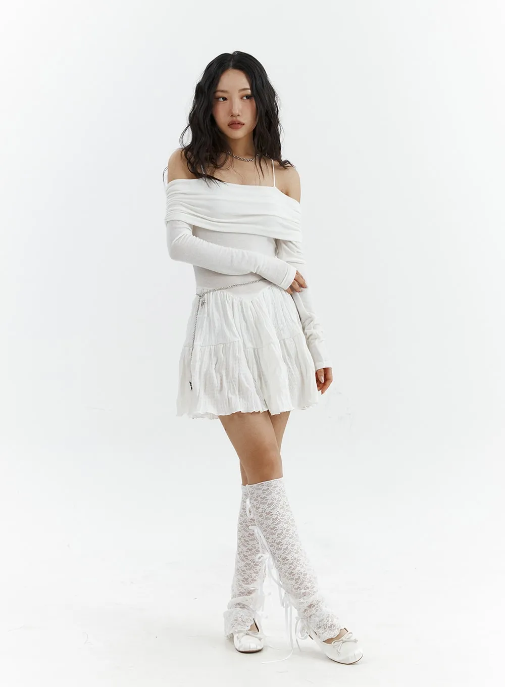 Off-Shoulder Frill Mini Dress CJ424