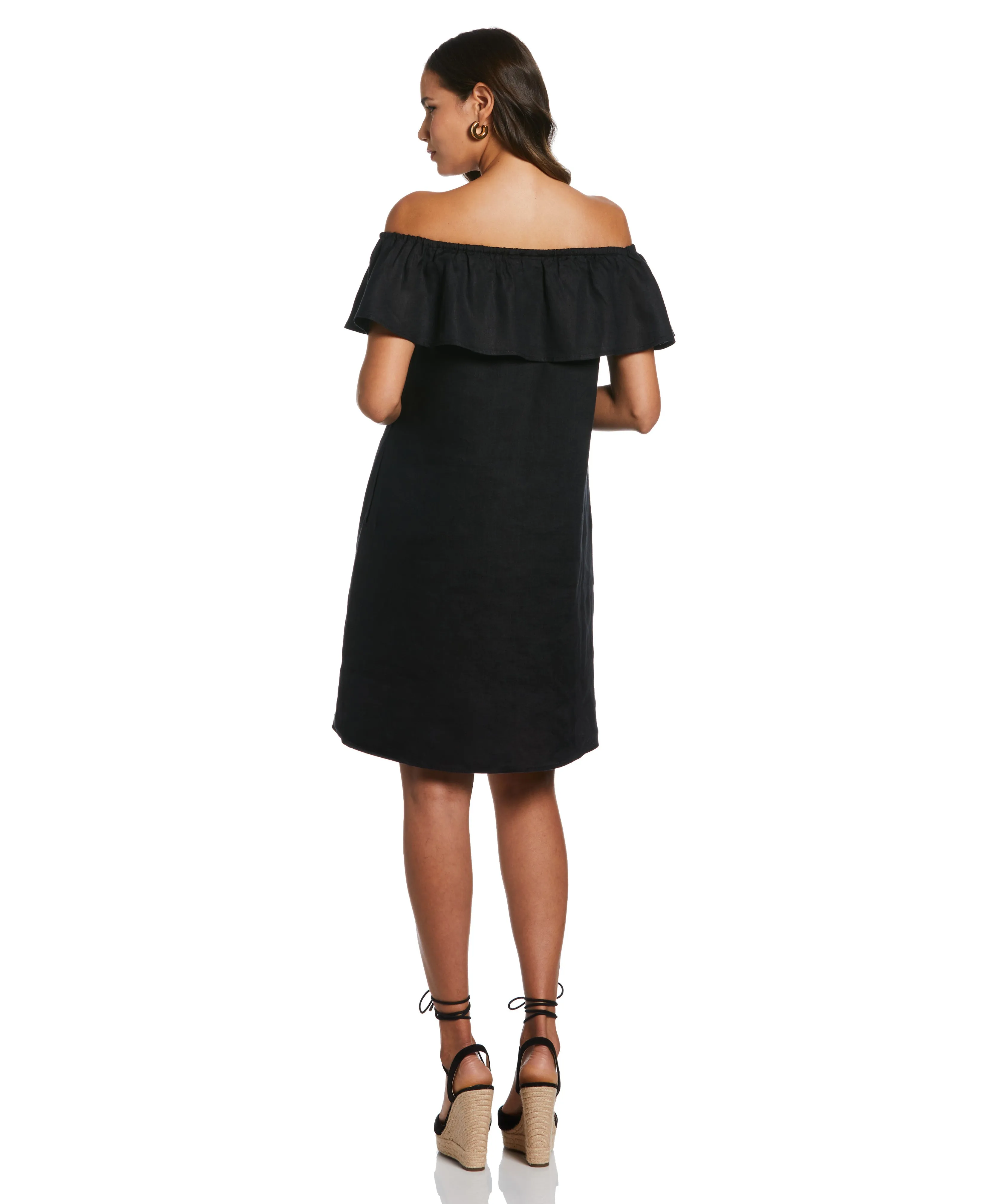 Off-the-Shoulder Ruffle Linen Dress