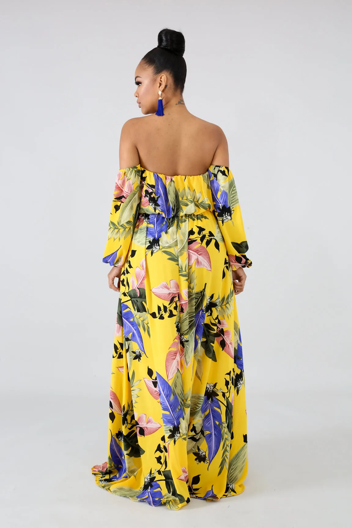 Off The Shoulder Side Slit Floral Maxi Dress