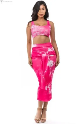 Pink Crop Top and High Waist Skirt Set