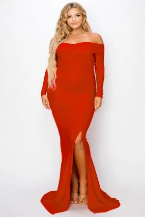 Plus Long Sleeve Off Shoulder Night Party Maxi Dress