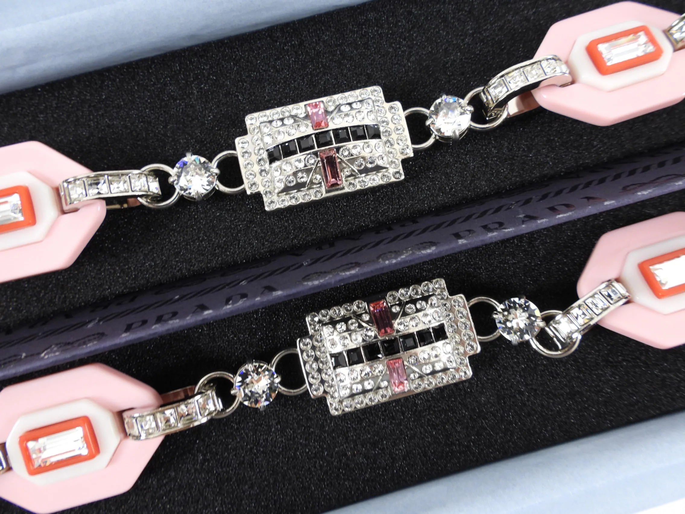 Prada Art Deco Crystal and Resin Geometric Jewelled Bag Strap - Pink