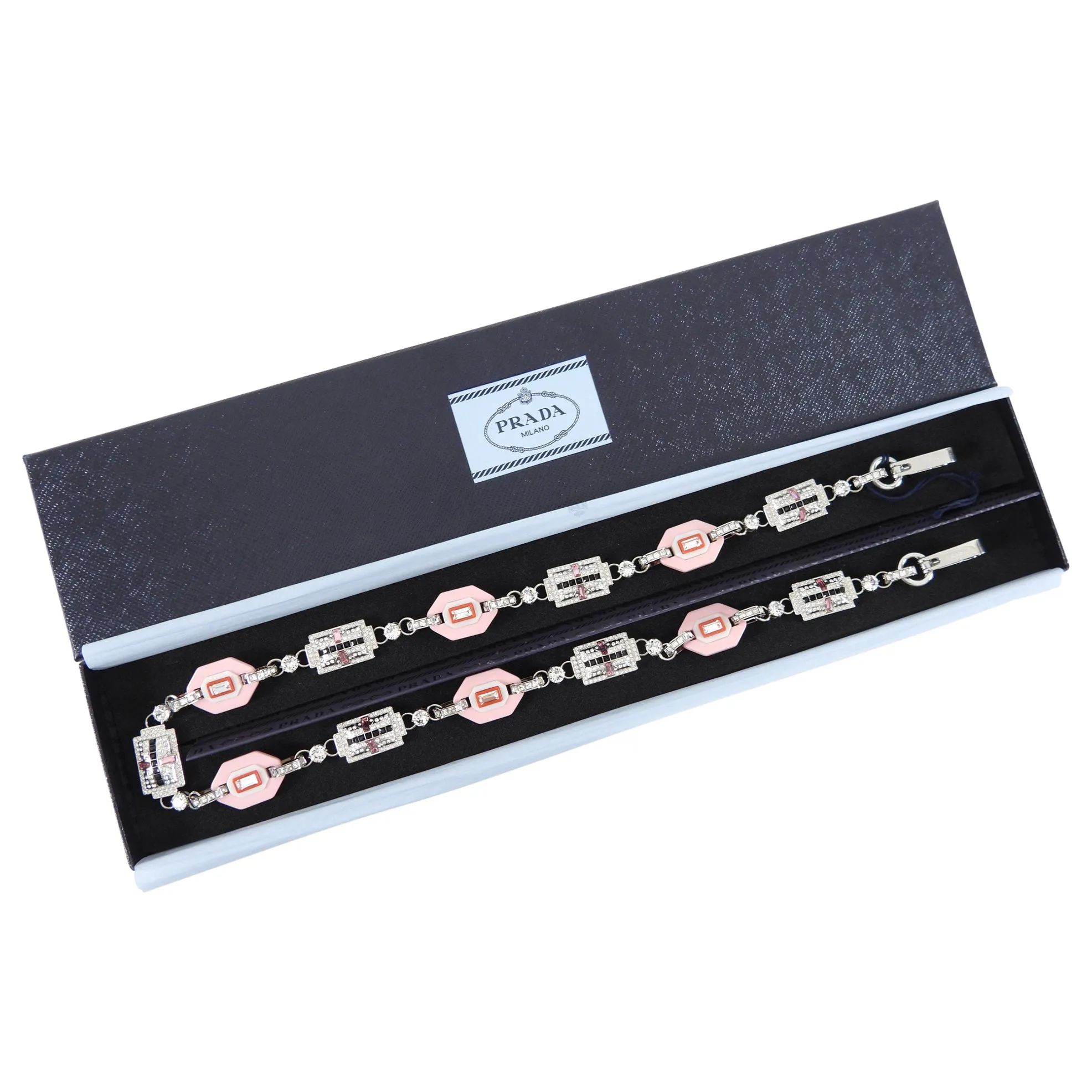 Prada Art Deco Crystal and Resin Geometric Jewelled Bag Strap - Pink