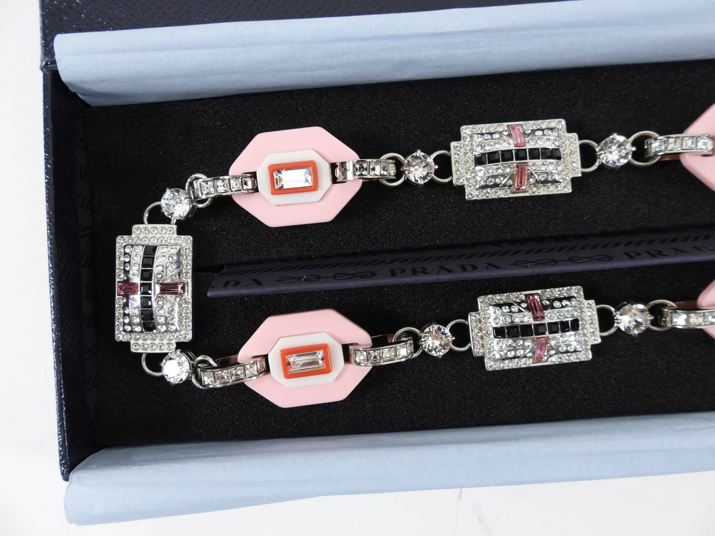 Prada Art Deco Crystal and Resin Geometric Jewelled Bag Strap - Pink