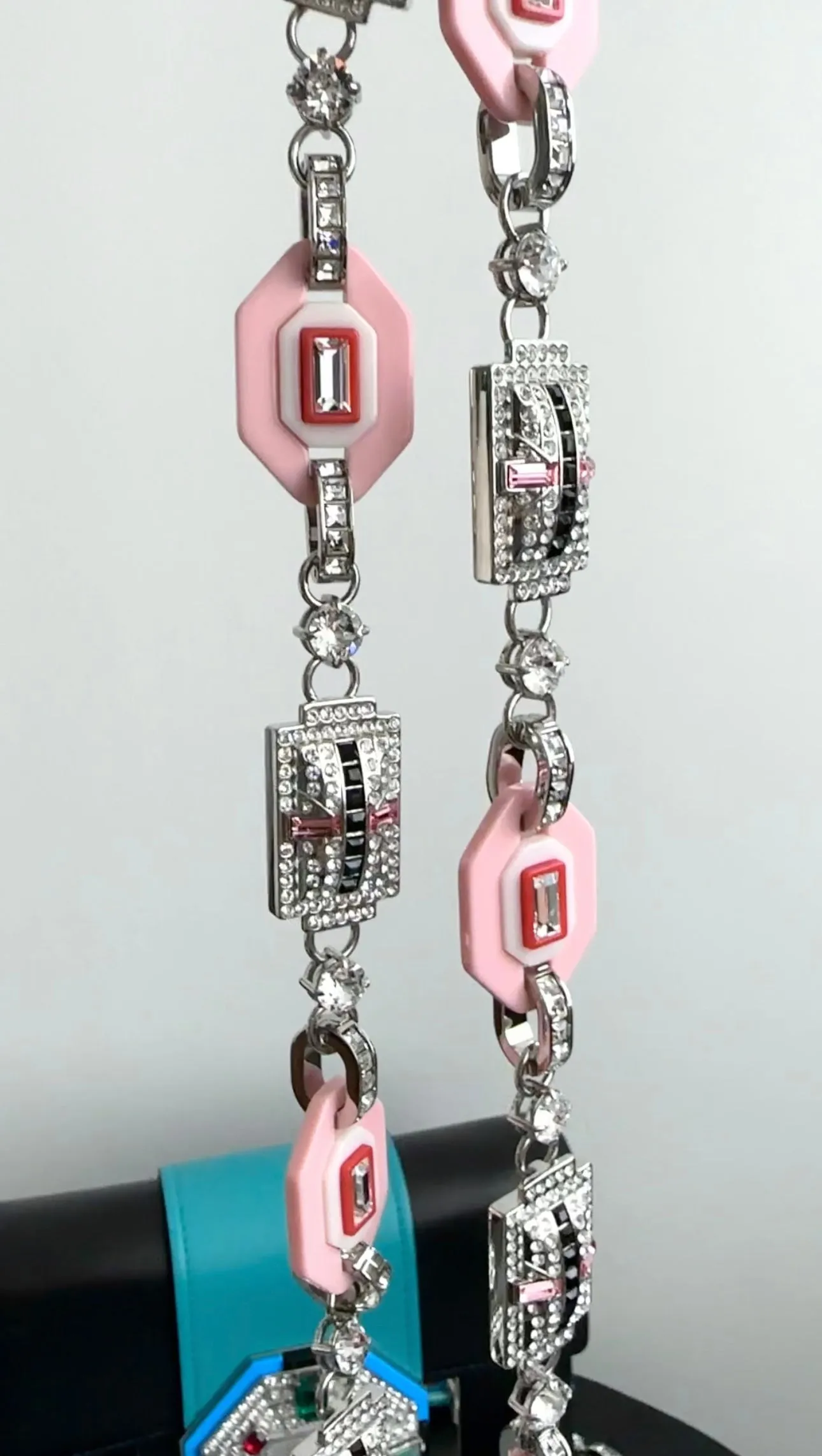 Prada Art Deco Crystal and Resin Geometric Jewelled Bag Strap - Pink