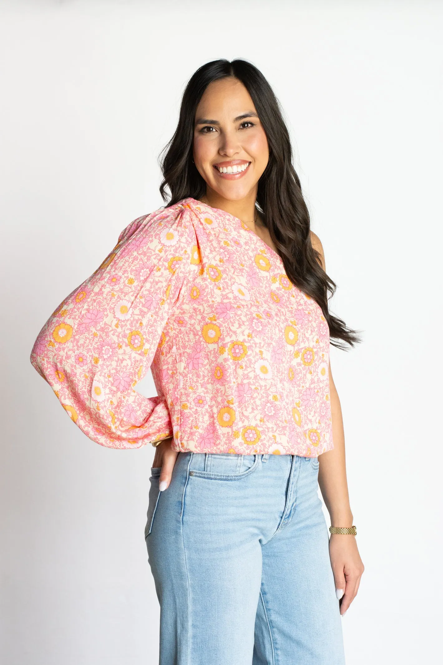 Radiantly Sweet One Shoulder Floral Top