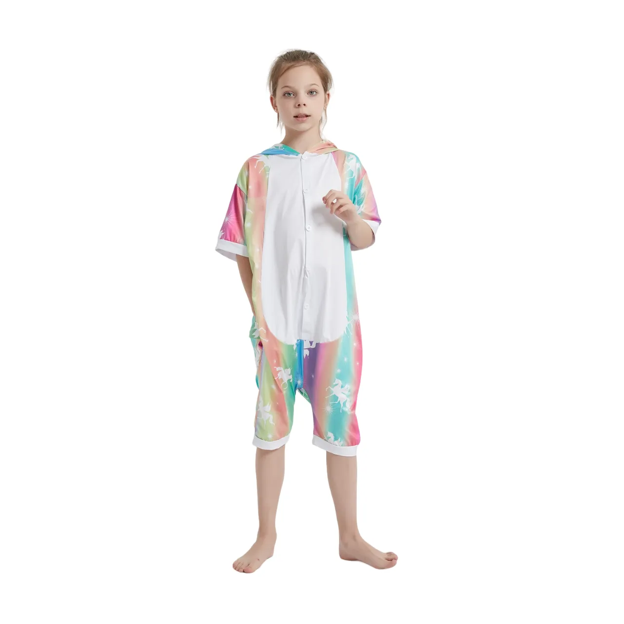 Rainbow Stripes Unicorn Kids Summer Onesie