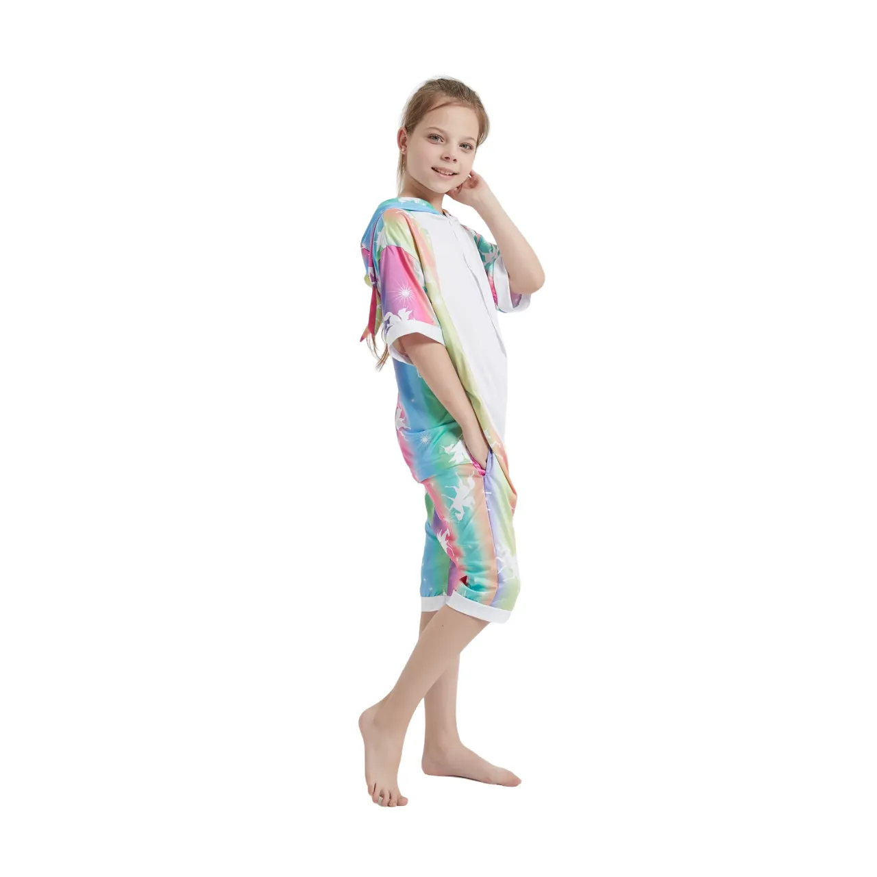 Rainbow Stripes Unicorn Kids Summer Onesie