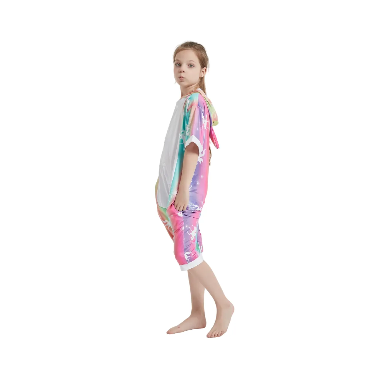 Rainbow Stripes Unicorn Kids Summer Onesie