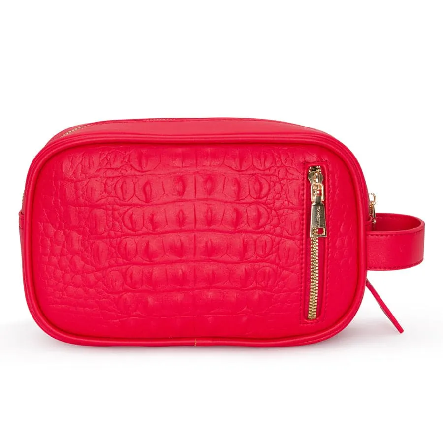 Red Apollo 2 Faux Crocodile Skin Toiletry Bag