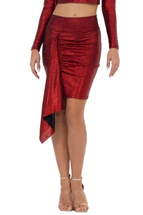 Red Metallic Skirt With Front Panel