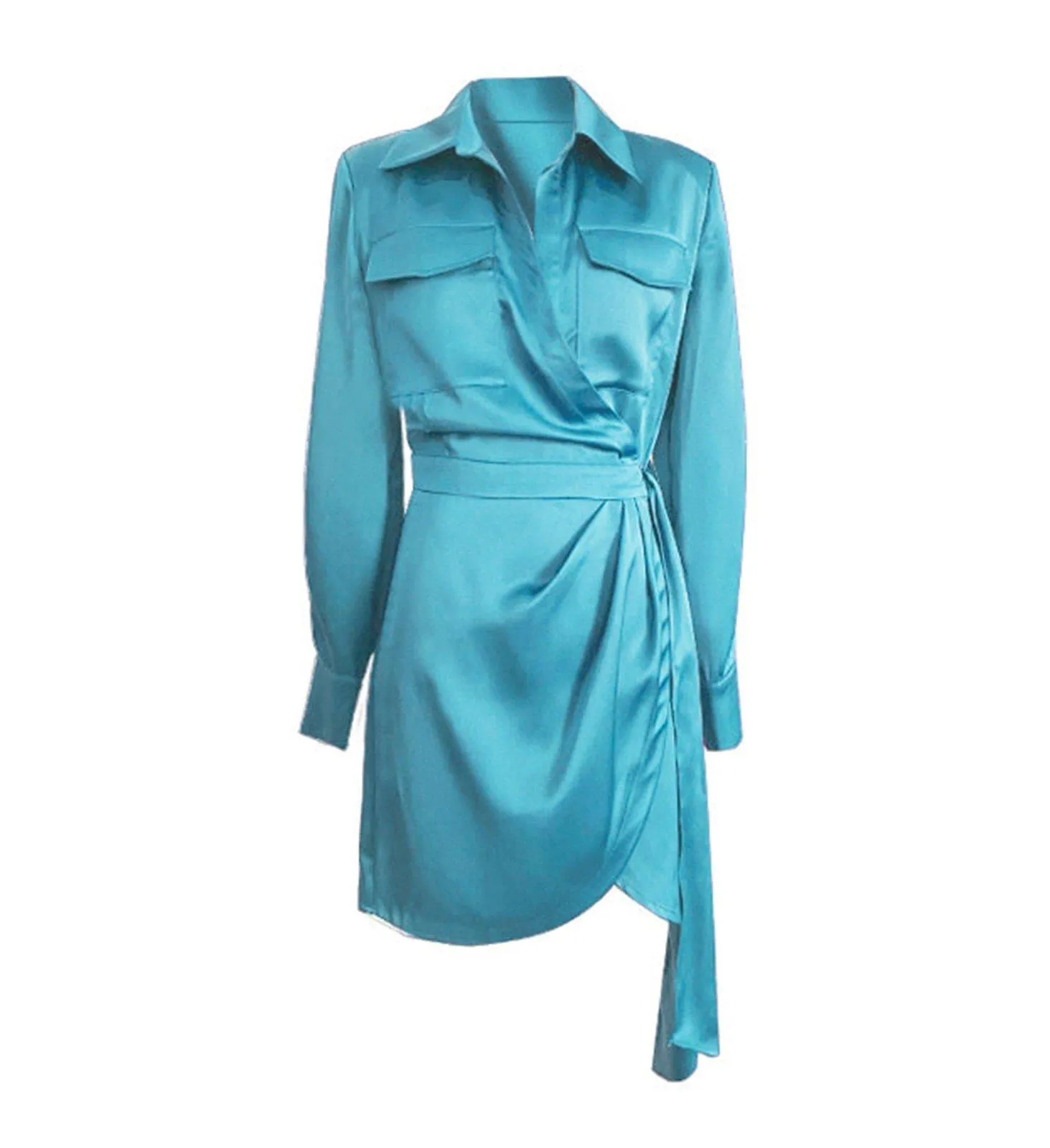 Satin Cocktail Belt Shirt Mini Dress