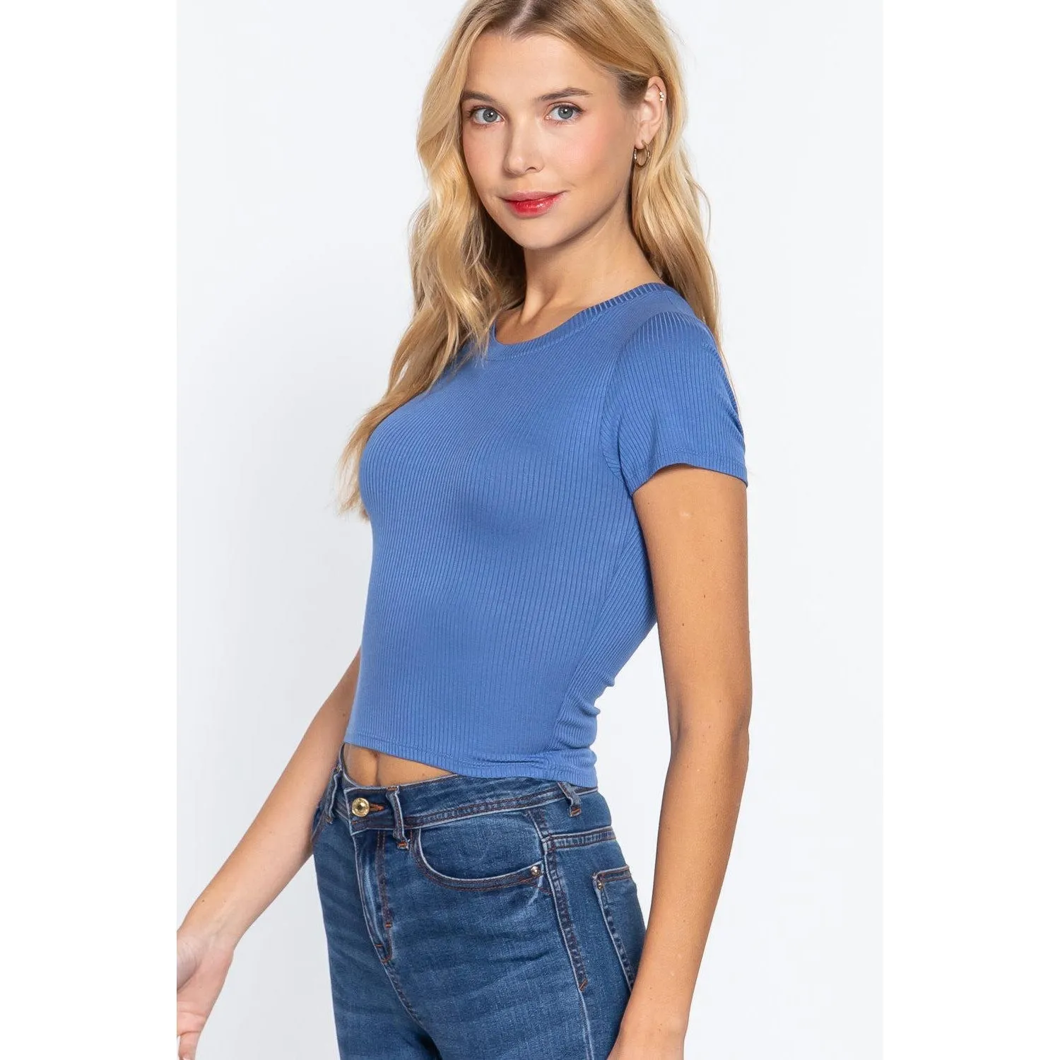 Short Slv Crew Neck Rib Crop Top