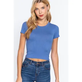 Short Slv Crew Neck Rib Crop Top