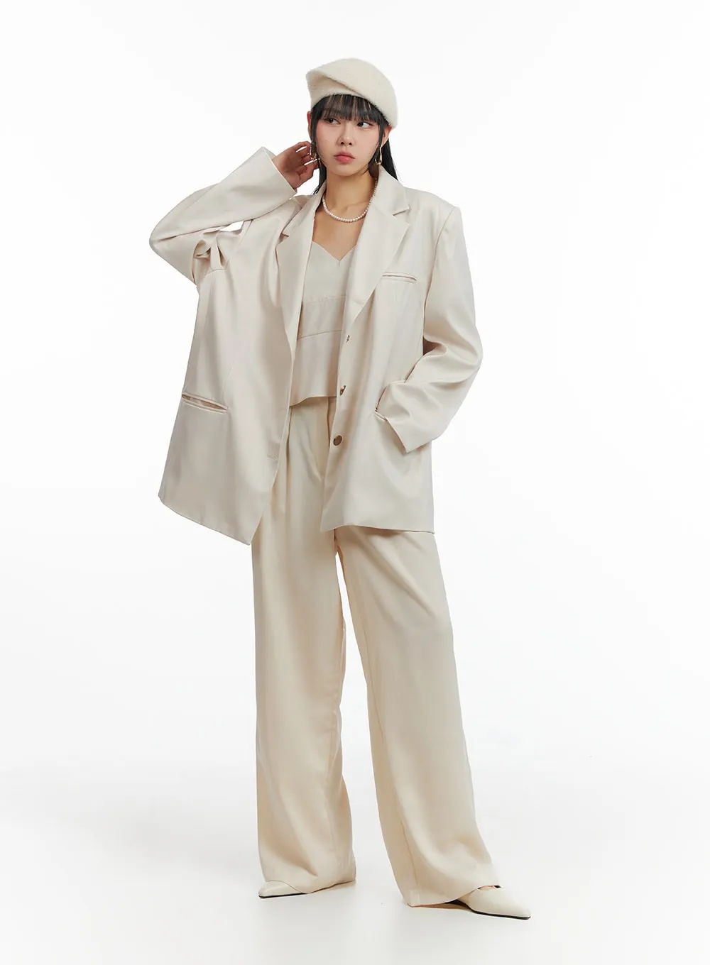 Solid Wide Leg Trousers IF402