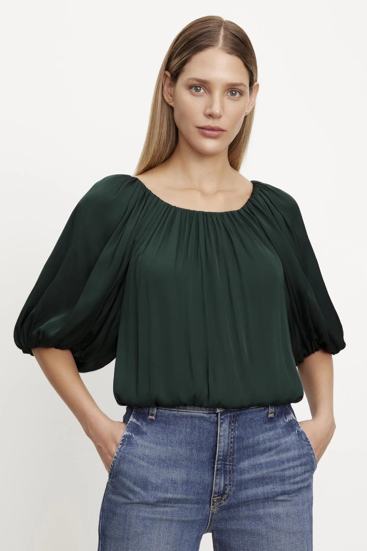 TAMI SATIN PUFF SLEEVE TOP