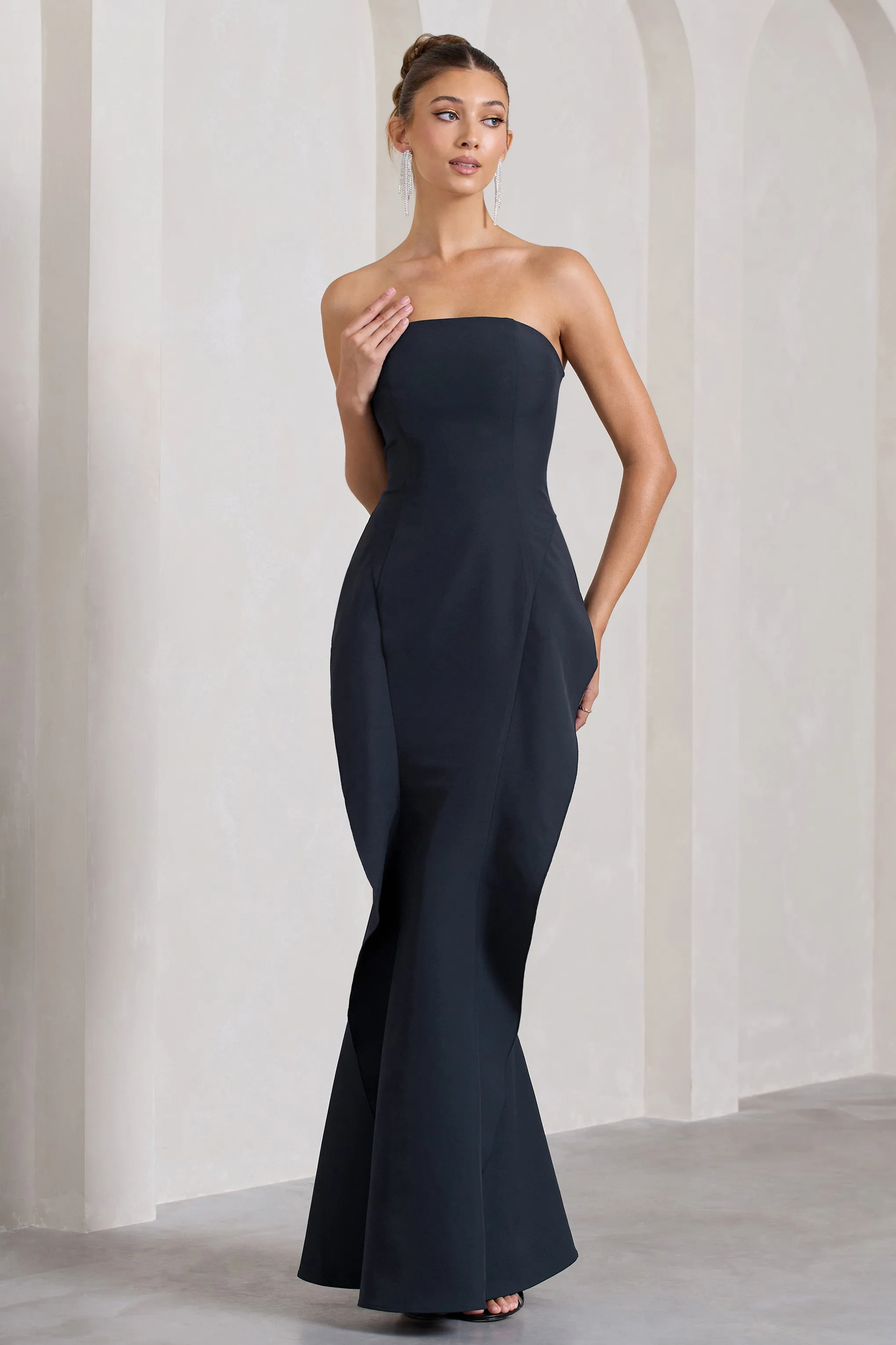 The Real Thing | Navy Strapless Draped Fishtail Maxi Dress