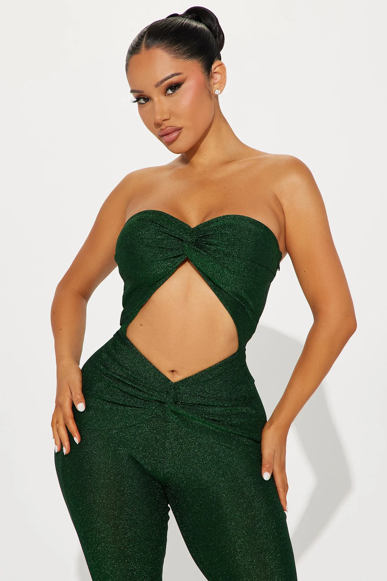 Time For A Cocktail Metallic Jumpsuit - Green