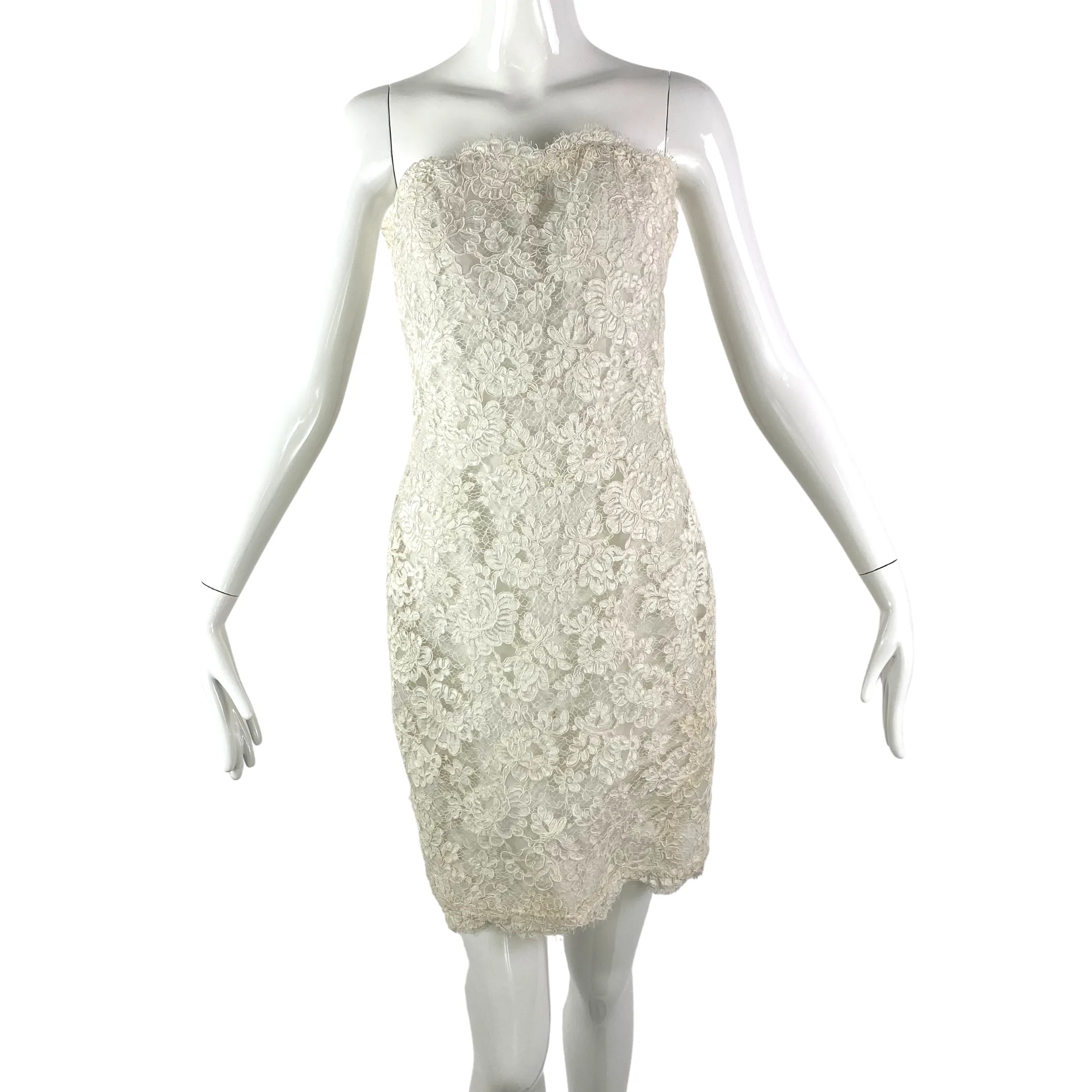 Victor Costa 80’s White Applique Strapless Dress