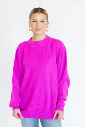 Waiting on Forever Magenta Mock Neck Sweater