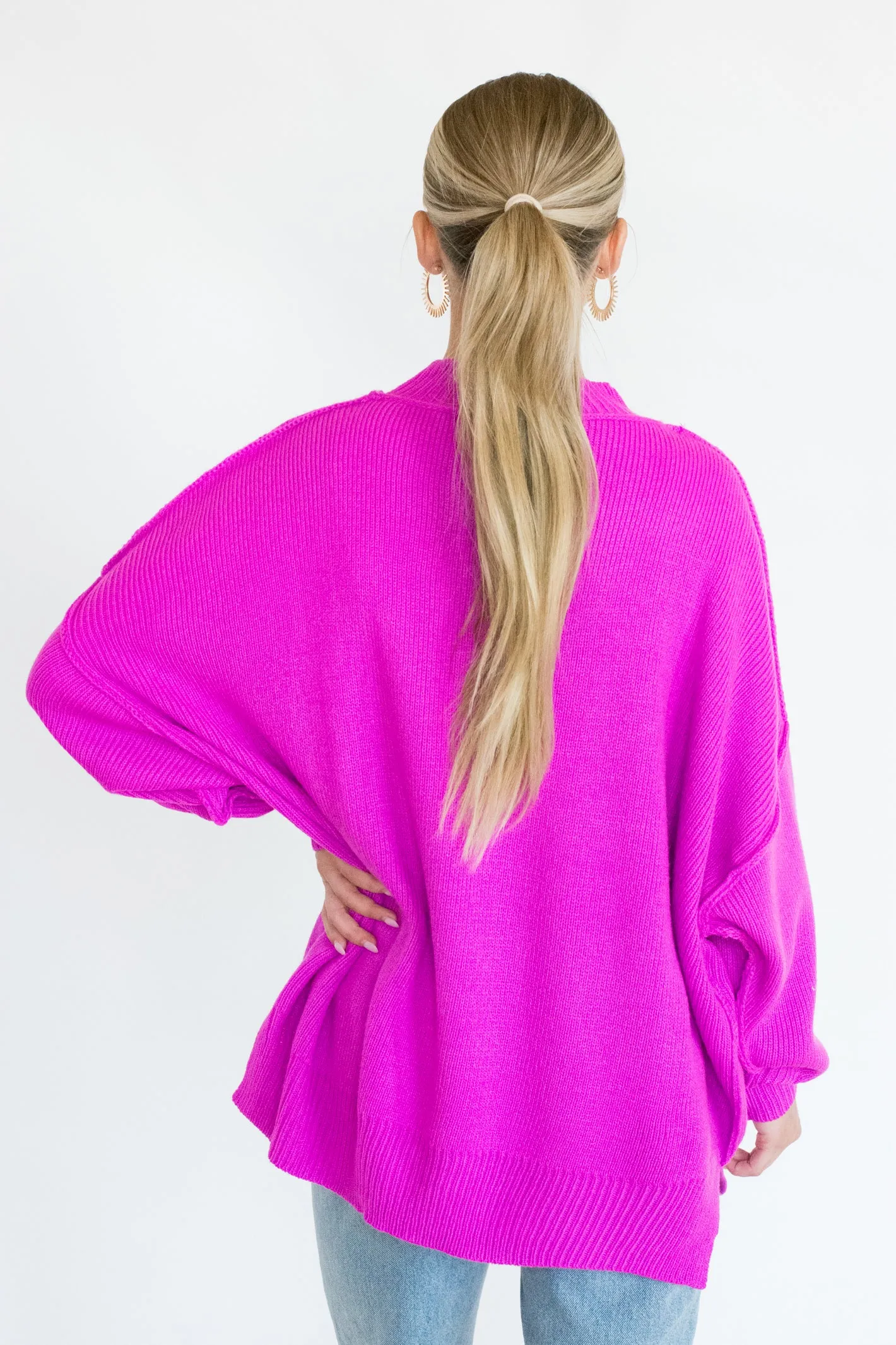 Waiting on Forever Magenta Mock Neck Sweater