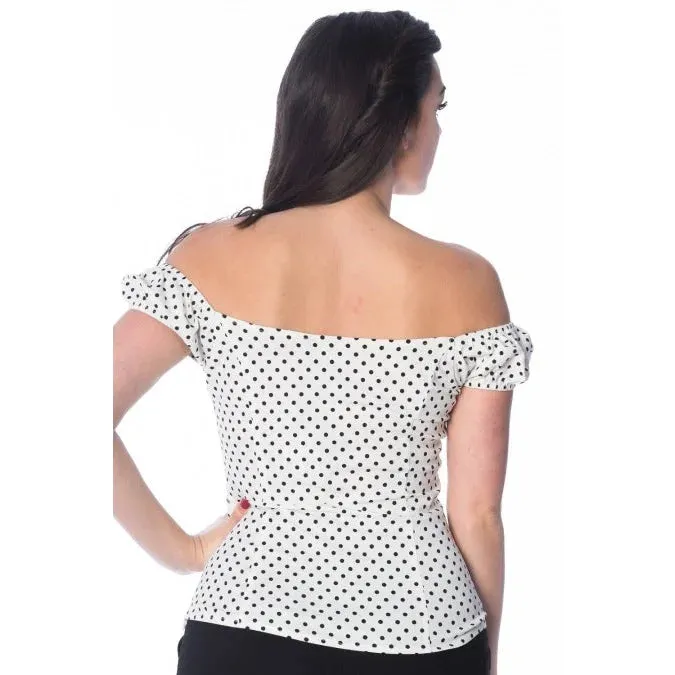 White And Black Polka Dot Print Gypsy Top